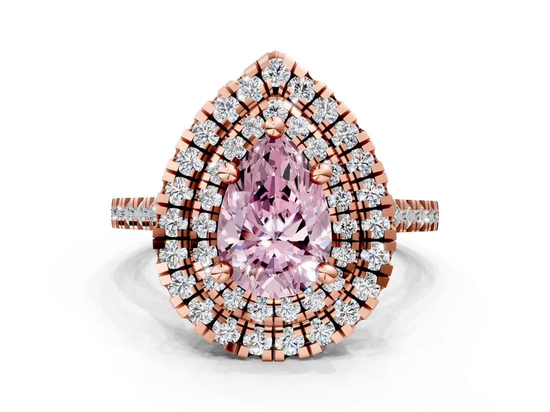 Rose gold Double Halo Fancy Pink Pear  Diamond Pave Band with Four-Prong Setting_48