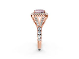 Rose gold Double Halo Fancy Pink Princess -Shaped Split Shank Diamond Ring with Prong Setting_17