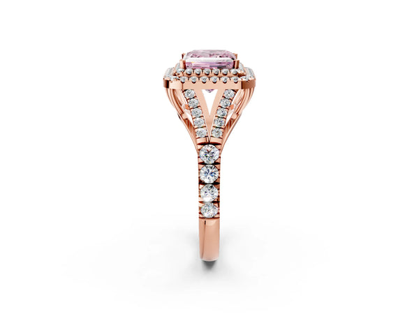 Rose gold Fancy Pink Princess Cut Diamond Double Halo Ring with Split Shank and Prong Setting
