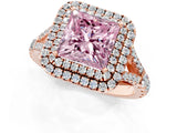 Rose gold Double Halo Fancy Pink Princess Cut Diamond Split Shank Engagement Ring with Four-Prong Setting_4
