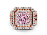 Rose gold Double Halo Fancy Pink Princess Cut Diamond Split Shank Pave Set Ring_3