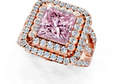 Rose gold Double Halo Fancy Pink Princess Cut Diamond Split Shank Pave Set Ring_4