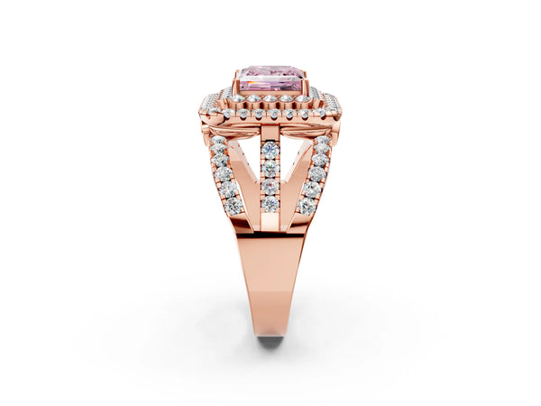 Rose Gold Princess Cut Scalloped Double Halo Engagement Ring Setting for Fancy Pink Center