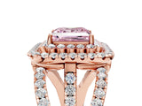 Rose gold Double Halo Fancy Pink Princess Cut Diamond Split Shank Pave Set Ring_8