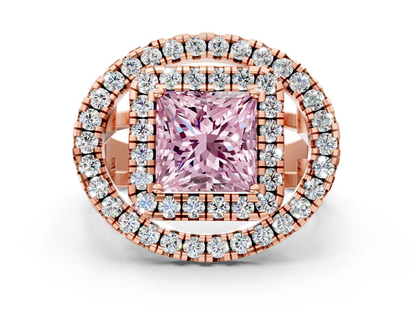 Rose Gold Princess Cut Halo Engagement Ring Setting for Fancy Pink Center - Design RJ-762