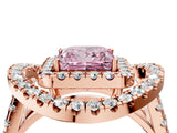 Rose gold Double Halo Fancy Pink Princess Cut Diamond Split Shank Prong Setting Ring_4