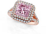 Rose gold Double Halo Fancy Pink Princess  Cut Diamond Split Shank Ring with Four Prong Setting_1