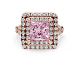 Rose gold Double Halo Fancy Pink Princess  Cut Pave Split Shank Prong Set Ring_15