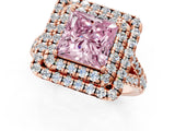 Rose gold Double Halo Fancy Pink Princess  Cut Pave Split Shank Prong Set Ring_16