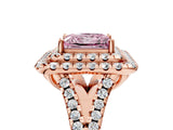 Rose gold Double Halo Fancy Pink Princess  Cut Pave Split Shank Prong Set Ring_20