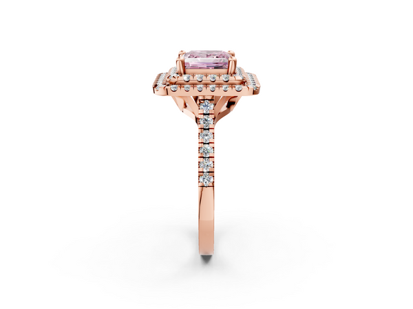 Rose gold Double Halo Fancy Pink Princess Cut Diamond Pavé Band with Four-Prong Setting