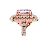 Rose gold Double Halo Fancy Pink Princess  Diamond Pave Band with Four-Prong Setting_23