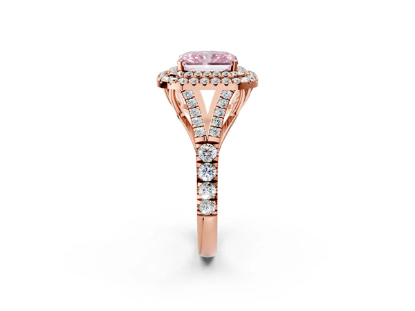 Rose Gold Radiant Cut Double Halo Engagement Ring Setting for Fancy Pink Center