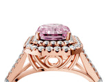 Rose gold Double Halo Fancy Pink Radiant -Shaped Split Shank Diamond Ring with Prong Setting_19