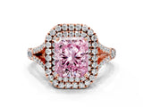 Rose gold Double Halo Fancy Pink Radiant Cut Diamond Split Shank Engagement Ring with Four-Prong Setting_3