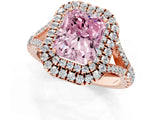 Rose gold Double Halo Fancy Pink Radiant Cut Diamond Split Shank Engagement Ring with Four-Prong Setting_4