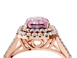 Rose gold Double Halo Fancy Pink Radiant Cut Diamond Split Shank Engagement Ring with Four-Prong Setting_7