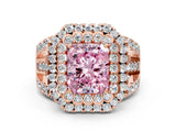 Rose gold Double Halo Fancy Pink Radiant Cut Diamond Split Shank Pave Set Ring_3