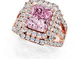 Rose gold Double Halo Fancy Pink Radiant Cut Diamond Split Shank Pave Set Ring_4