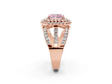 Rose gold Double Halo Fancy Pink Radiant Cut Diamond Split Shank Pave Set Ring_5
