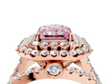 Rose gold Double Halo Fancy Pink Radiant Cut Diamond Split Shank Pave Set Ring_7