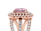 Rose gold Double Halo Fancy Pink Radiant Cut Diamond Split Shank Pave Set Ring_8