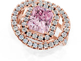Rose gold Double Halo Fancy Pink Radiant Cut Diamond Split Shank Prong Setting Ring_1