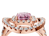 Rose gold Double Halo Fancy Pink Radiant Cut Diamond Split Shank Prong Setting Ring_4