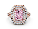 Rose gold Double Halo Fancy Pink Radiant  Cut Pave Split Shank Prong Set Ring_15