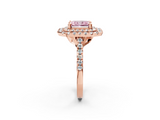 Rose gold Double Halo Fancy Pink Radiant  Diamond Pave Band with Four-Prong Setting_45