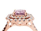 Rose gold Double Halo Fancy Pink Radiant  Diamond Pave Band with Four-Prong Setting_47