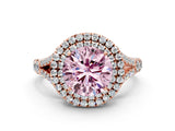 Rose gold Double Halo Fancy Pink Round -Shaped Split Shank Diamond Ring with Prong Setting_15
