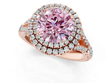 Rose gold Double Halo Fancy Pink Round -Shaped Split Shank Diamond Ring with Prong Setting_16