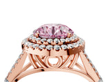 Rose gold Double Halo Fancy Pink Round -Shaped Split Shank Diamond Ring with Prong Setting_19