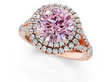 Rose gold Double Halo Fancy Pink Round Cut Diamond Split Shank Engagement Ring with Four-Prong Setting_4
