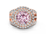 Rose gold Double Halo Fancy Pink Round Cut Diamond Split Shank Pave Set Ring_3