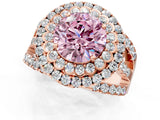 Rose gold Double Halo Fancy Pink Round Cut Diamond Split Shank Pave Set Ring_4