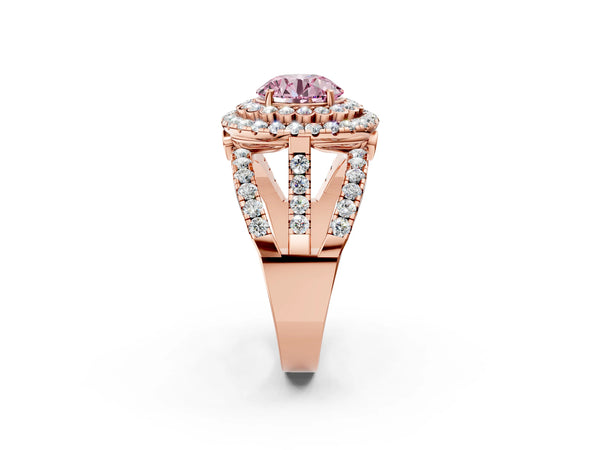 Rose Gold Round Scalloped Double Halo Engagement Ring Setting for Fancy Pink Center