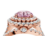 Rose gold Double Halo Fancy Pink Round Cut Diamond Split Shank Pave Set Ring_7