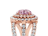 Rose gold Double Halo Fancy Pink Round Cut Diamond Split Shank Pave Set Ring_8