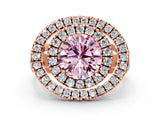 Rose gold Double Halo Fancy Pink Round Cut Diamond Split Shank Prong Setting Ring