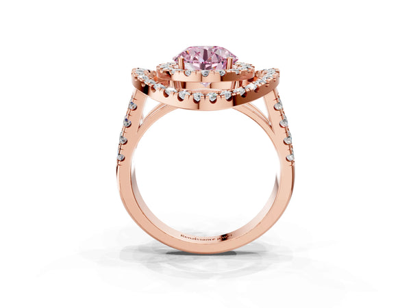 Rose Gold Round Halo Engagement Ring Setting for Fancy Pink Center - Design RJ-762