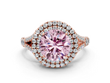 Rose gold Double Halo Fancy Pink Round  Cut Diamond Split Shank Ring with Four Prong Setting