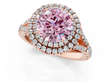 Rose gold Double Halo Fancy Pink Round  Cut Diamond Split Shank Ring with Four Prong Setting_1