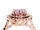 Rose gold Double Halo Fancy Pink Round  Diamond Pave Band with Four-Prong Setting_21