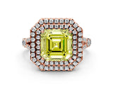 Rose gold Double Halo Fancy Yellow Asscher -Shaped Split Shank Diamond Ring with Prong Setting_15