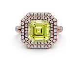 Rose gold Double Halo Fancy Yellow Asscher Cut Diamond Split Shank Engagement Ring with Four-Prong Setting_3