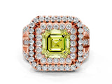 Rose gold Double Halo Fancy Yellow Asscher Cut Diamond Split Shank Pave Set Ring_3