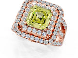 Rose gold Double Halo Fancy Yellow Asscher Cut Diamond Split Shank Pave Set Ring_4