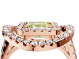Rose gold Double Halo Fancy Yellow Asscher Cut Diamond Split Shank Prong Setting Ring_4
